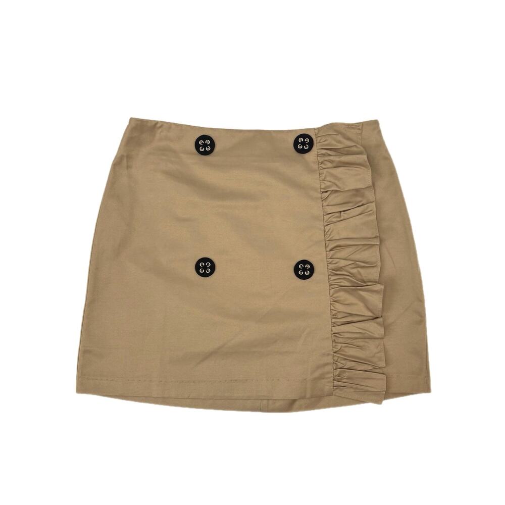 Endless Rose NEW Khaki Tan Ruffle Button Front Cotton Blend Flirty Mini Skirt